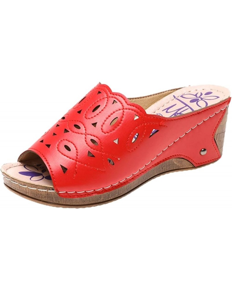 Women's Plus Size Leisure Buckle Slip-toe Beach Peep Toe Flat Slippers Z 04-red $16.44 Sandals