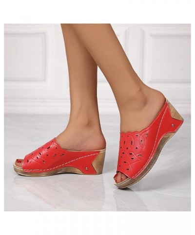 Women's Plus Size Leisure Buckle Slip-toe Beach Peep Toe Flat Slippers Z 04-red $16.44 Sandals