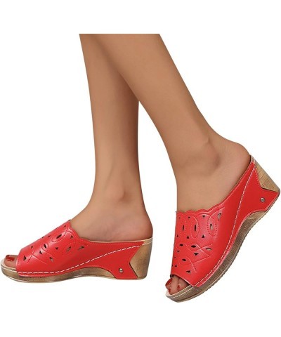 Women's Plus Size Leisure Buckle Slip-toe Beach Peep Toe Flat Slippers Z 04-red $16.44 Sandals