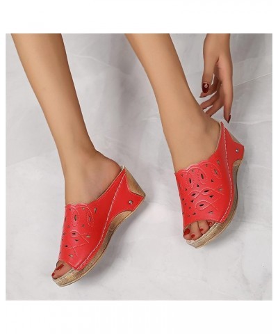 Women's Plus Size Leisure Buckle Slip-toe Beach Peep Toe Flat Slippers Z 04-red $16.44 Sandals