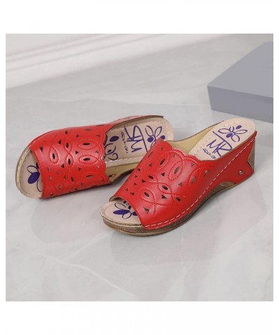 Women's Plus Size Leisure Buckle Slip-toe Beach Peep Toe Flat Slippers Z 04-red $16.44 Sandals