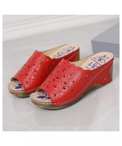 Women's Plus Size Leisure Buckle Slip-toe Beach Peep Toe Flat Slippers Z 04-red $16.44 Sandals