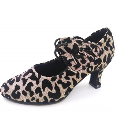 Women's Ballroom Dance Shoes Leopard Glitter Salsa Latin Heels Closed Toe Dress Wedding Party Heels Leopard-3" Heel-rubber So...