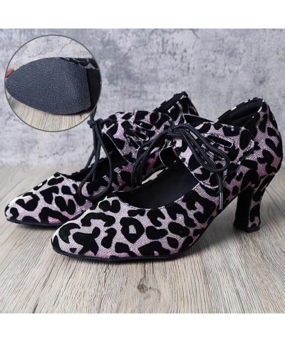 Women's Ballroom Dance Shoes Leopard Glitter Salsa Latin Heels Closed Toe Dress Wedding Party Heels Leopard-3" Heel-rubber So...