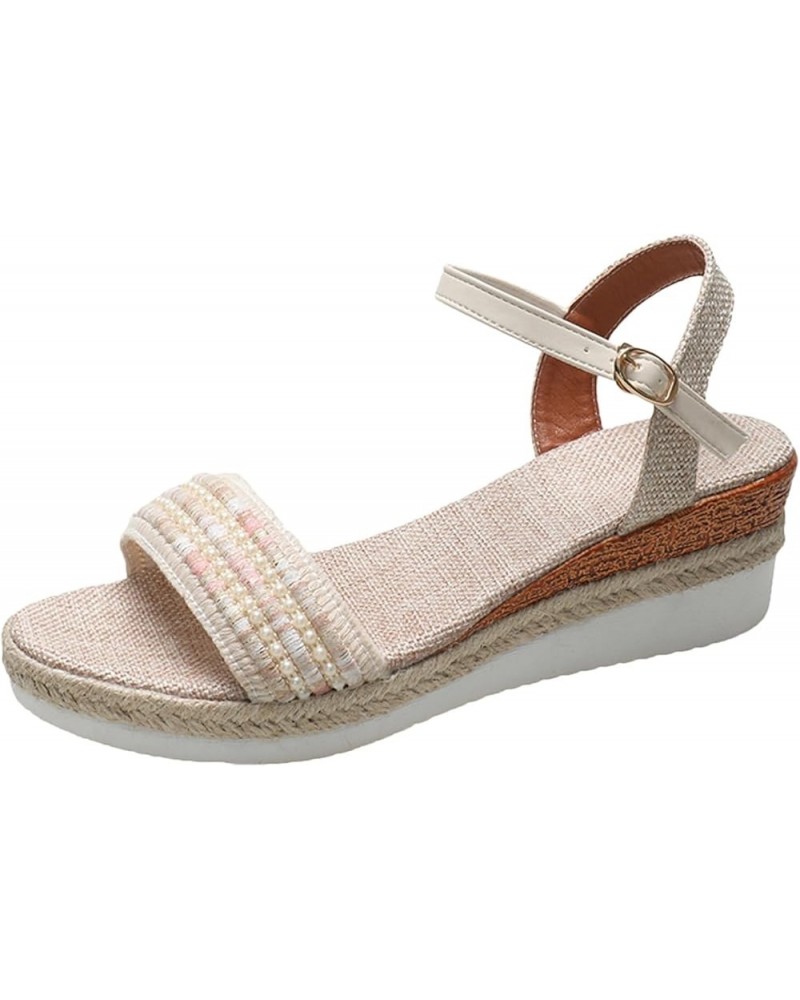 Womens Platform Espadrilles Wedge Sandals, Casual Slip on Open Toe Slippers Dressy Summer Boho Beach Sandals Beige $11.77 San...