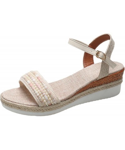 Womens Platform Espadrilles Wedge Sandals, Casual Slip on Open Toe Slippers Dressy Summer Boho Beach Sandals Beige $11.77 San...