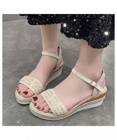 Womens Platform Espadrilles Wedge Sandals, Casual Slip on Open Toe Slippers Dressy Summer Boho Beach Sandals Beige $11.77 San...