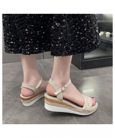 Womens Platform Espadrilles Wedge Sandals, Casual Slip on Open Toe Slippers Dressy Summer Boho Beach Sandals Beige $11.77 San...