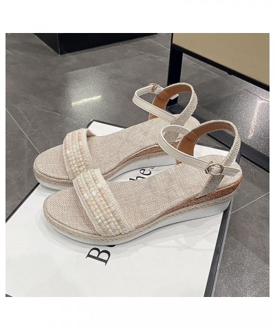 Womens Platform Espadrilles Wedge Sandals, Casual Slip on Open Toe Slippers Dressy Summer Boho Beach Sandals Beige $11.77 San...