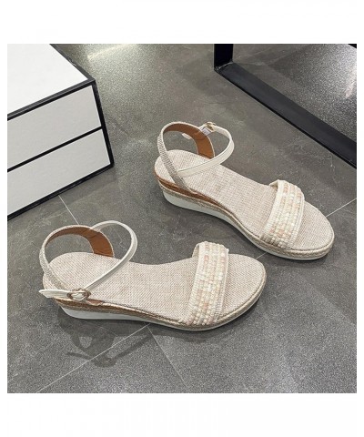 Womens Platform Espadrilles Wedge Sandals, Casual Slip on Open Toe Slippers Dressy Summer Boho Beach Sandals Beige $11.77 San...