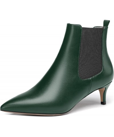 Womens Dating Casual Pointed Toe Patent Slip On Kitten Low Heel Ankle High Boots 2 Inch Black Dark Green $34.84 Boots