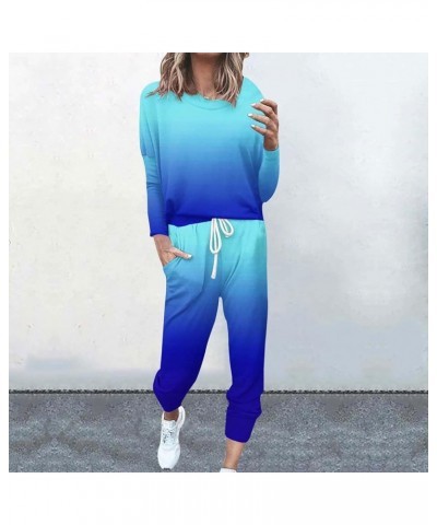 Stretch Suit Pants Women Neck Casual Loose Long Sleeve Top And Pants Set Mesh Pant Set Blue➤➤ Pants for Women 2024 $19.71 Boots