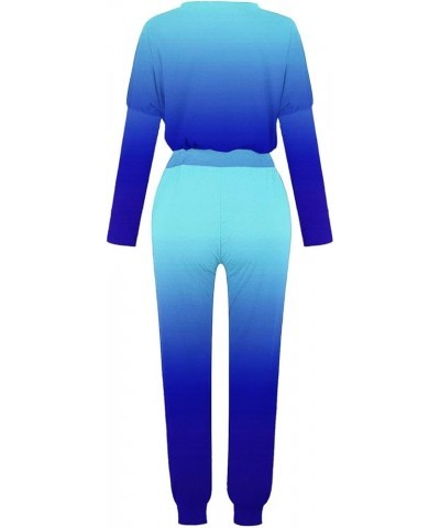 Stretch Suit Pants Women Neck Casual Loose Long Sleeve Top And Pants Set Mesh Pant Set Blue➤➤ Pants for Women 2024 $19.71 Boots