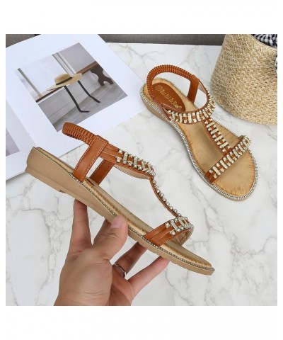 Summer Sandals for WomenWomen's Boho Rhinestones Beaded T Strap Wedge Flip Flops Beach Wedding Sandals Coffee $18.54 Sandals