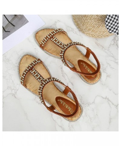 Summer Sandals for WomenWomen's Boho Rhinestones Beaded T Strap Wedge Flip Flops Beach Wedding Sandals Coffee $18.54 Sandals