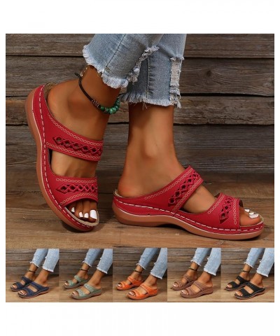 Sandals for Women Dressy Summer, Womens Sandals Trendy Thong Sandals Flat Casual Open Toe Slippers Flip Flops Sandals X05-red...