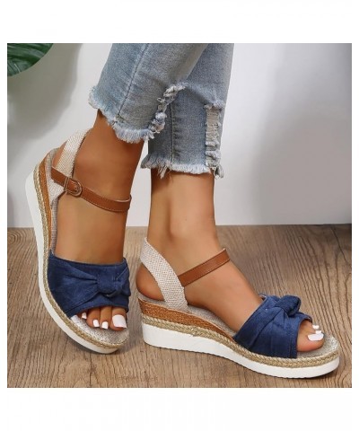 Womens Comfy Orthotic Lightweight Flat Mules Sandals Cross Strappy Open Toe Summer High Chunky Heels Shoe 103-hyems-g-blue $1...