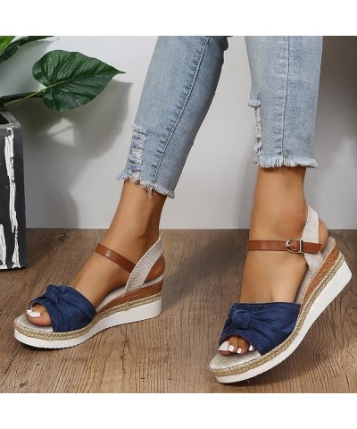 Womens Comfy Orthotic Lightweight Flat Mules Sandals Cross Strappy Open Toe Summer High Chunky Heels Shoe 103-hyems-g-blue $1...