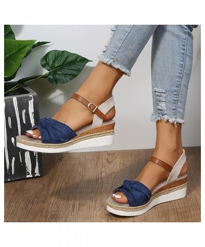 Womens Comfy Orthotic Lightweight Flat Mules Sandals Cross Strappy Open Toe Summer High Chunky Heels Shoe 103-hyems-g-blue $1...