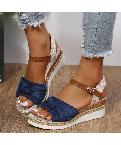 Womens Comfy Orthotic Lightweight Flat Mules Sandals Cross Strappy Open Toe Summer High Chunky Heels Shoe 103-hyems-g-blue $1...