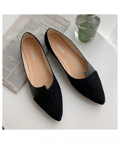 Womens Splice Color Flats Shoes, Fashion Pointed Toe Ballerina Ballet Light Weight Breathable Flat Slip On Sandals (Black, 35...