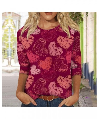 Valentine's Day Shirt for Women Women Love Heart Print Shirt 3/4 Sleeve T-Shirt Womens Tops 2024 Trendy Casual Loose Tee Top ...