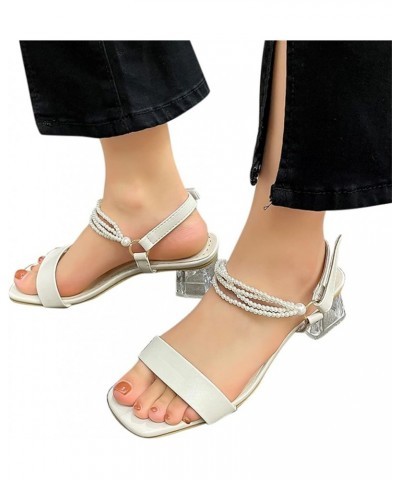 Women Sandals Open Toe Chunky Heel Ankle Strap Sandals Summer Bohemian Platform Sandal Party Dressy Shoes White-c $20.39 Sandals