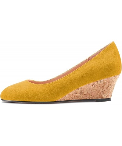 Women Chunky Block Wedge Heel Close Square Toe Slip-on Pumps Classic Cute Dress Party 2.0 Inches Heels Shoes Yellow Suede $30...