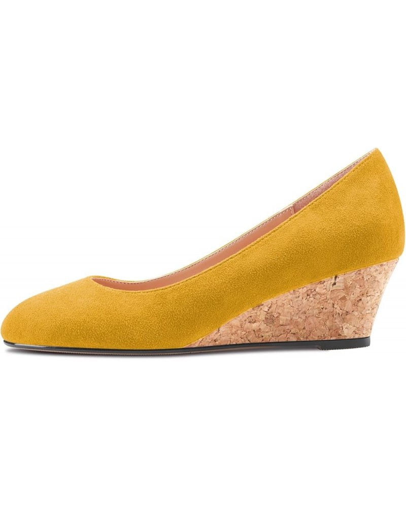 Women Chunky Block Wedge Heel Close Square Toe Slip-on Pumps Classic Cute Dress Party 2.0 Inches Heels Shoes Yellow Suede $30...