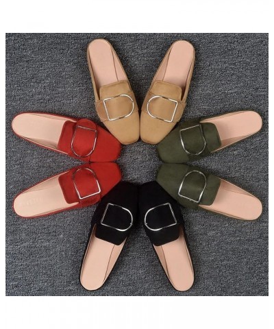 Women's Buckle Mule Slippers Women's Spring and Autumn New Flat Square Head Casual Shoes for Autumn Outdoor (A01-Red, 6.5) A0...