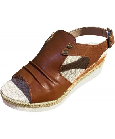 Womens Low Wedge Sandal Non-Slip Ankle Strap Comfortable Soft Heeled Beach Vacation Casual Flip-Flop Sandals 173-htrns-brown-...