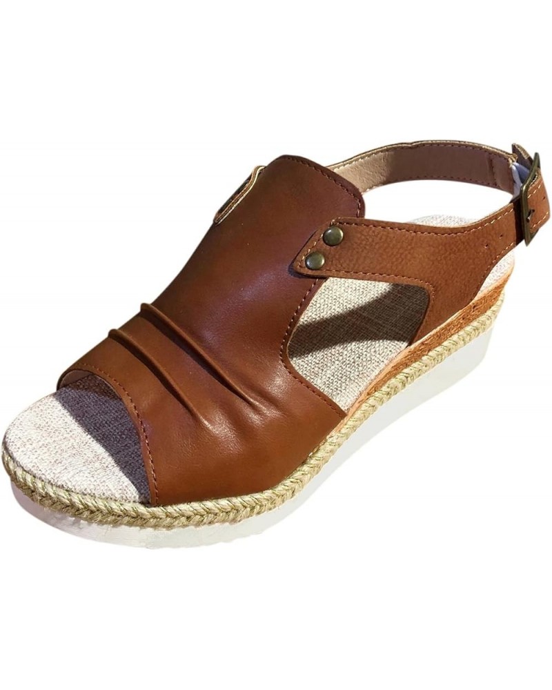 Womens Low Wedge Sandal Non-Slip Ankle Strap Comfortable Soft Heeled Beach Vacation Casual Flip-Flop Sandals 173-htrns-brown-...