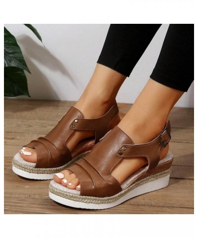 Womens Low Wedge Sandal Non-Slip Ankle Strap Comfortable Soft Heeled Beach Vacation Casual Flip-Flop Sandals 173-htrns-brown-...