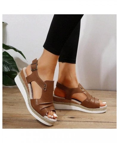 Womens Low Wedge Sandal Non-Slip Ankle Strap Comfortable Soft Heeled Beach Vacation Casual Flip-Flop Sandals 173-htrns-brown-...