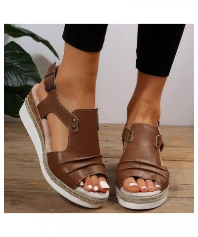 Womens Low Wedge Sandal Non-Slip Ankle Strap Comfortable Soft Heeled Beach Vacation Casual Flip-Flop Sandals 173-htrns-brown-...