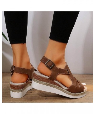 Womens Low Wedge Sandal Non-Slip Ankle Strap Comfortable Soft Heeled Beach Vacation Casual Flip-Flop Sandals 173-htrns-brown-...