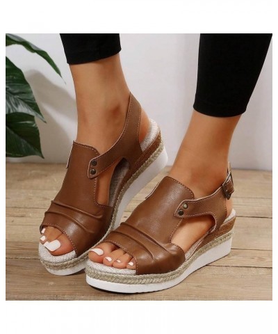 Womens Low Wedge Sandal Non-Slip Ankle Strap Comfortable Soft Heeled Beach Vacation Casual Flip-Flop Sandals 173-htrns-brown-...