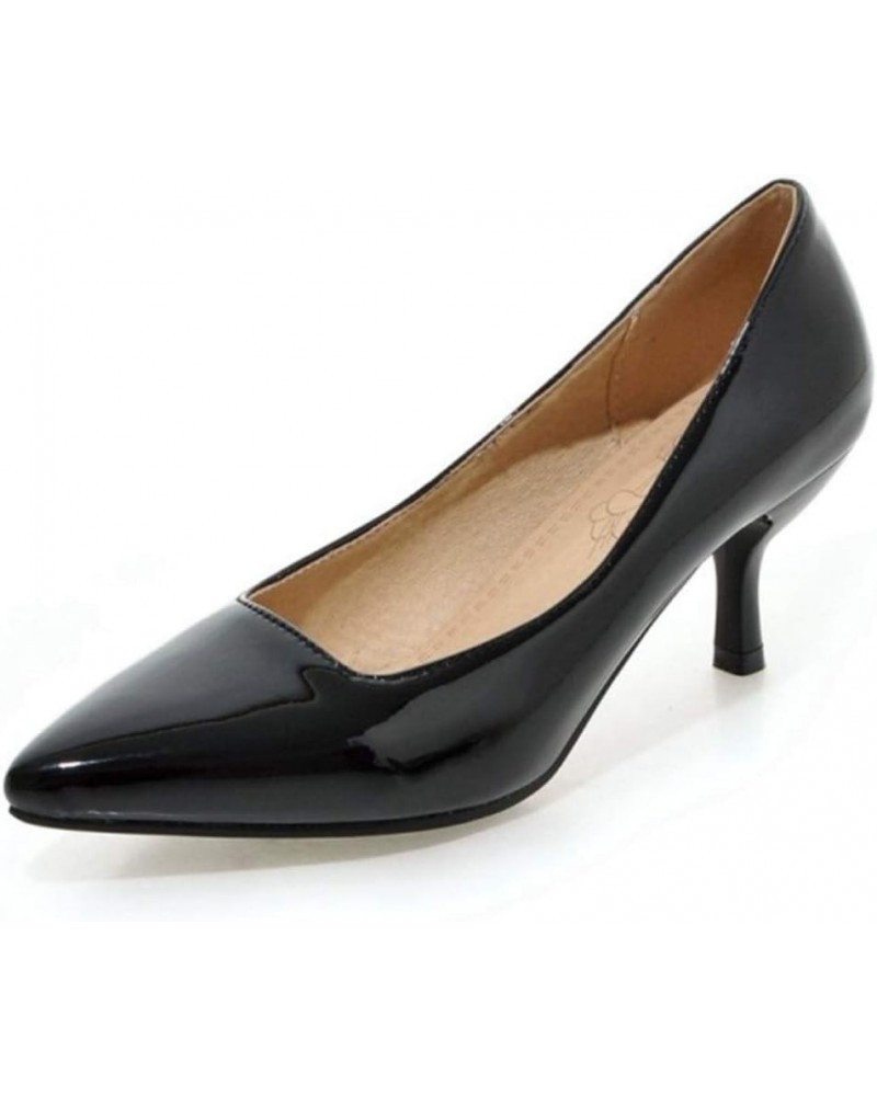 1-12.5 US Women Kitten Heel Patent Leather Slip-on Pumps Black $19.62 Pumps