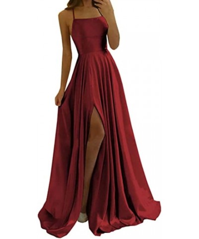 Women's Solid Color Evening Dress Sexy Back Hollowed Out Chiffon Front Piece Slit Dress Women Formal Knee Length Wine 2 $20.2...