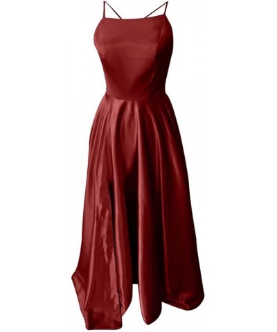 Women's Solid Color Evening Dress Sexy Back Hollowed Out Chiffon Front Piece Slit Dress Women Formal Knee Length Wine 2 $20.2...