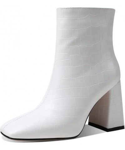 Fashion Womens Block High Heels Booties 93 White $20.90 Boots