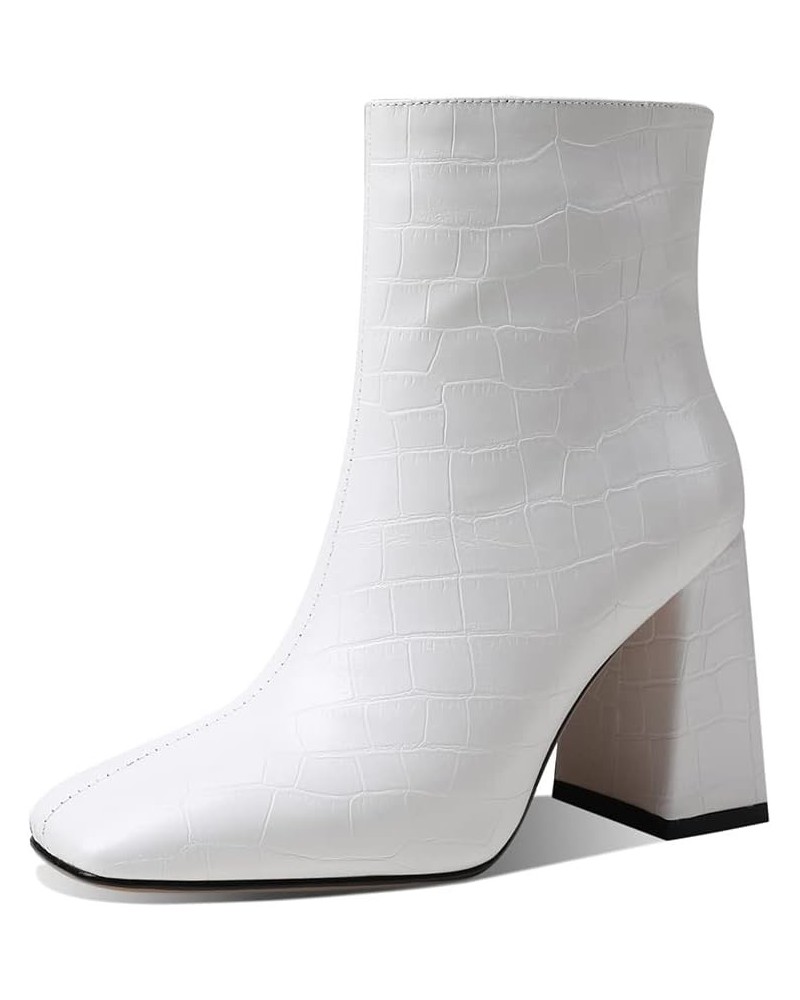 Fashion Womens Block High Heels Booties 93 White $20.90 Boots