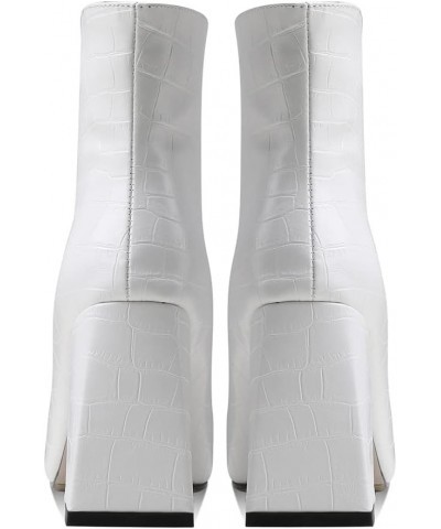 Fashion Womens Block High Heels Booties 93 White $20.90 Boots