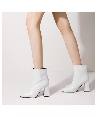 Fashion Womens Block High Heels Booties 93 White $20.90 Boots