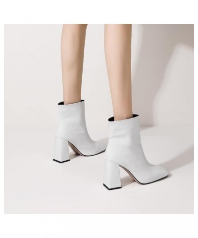 Fashion Womens Block High Heels Booties 93 White $20.90 Boots