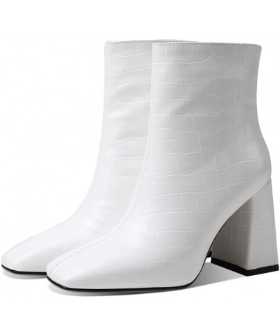 Fashion Womens Block High Heels Booties 93 White $20.90 Boots