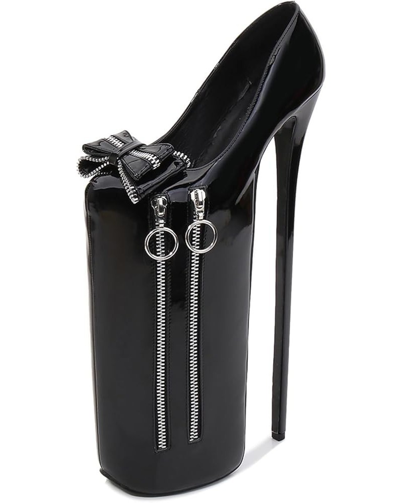 30CM High Heels, Nightclubs Party Pole Dance Sandals, Zipper Bow Stilettos, Wedding Dancing Shoes Black 41 $40.11 Sandals