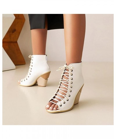 Women's Fashion Peep Toe Chunky Block Mid Heel Sandals Shoes Lace Up Cutout Dress Pump Sandal Booties Black $27.96 Sandals