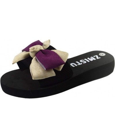 Sandals for Women Girls Toe Flip-Flop Flat Slippers Breathable Women Beach Open Sandals Fashion Bowknot Women's 8 Purple $10....