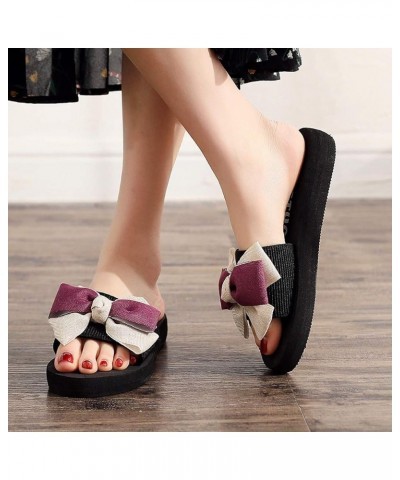 Sandals for Women Girls Toe Flip-Flop Flat Slippers Breathable Women Beach Open Sandals Fashion Bowknot Women's 8 Purple $10....